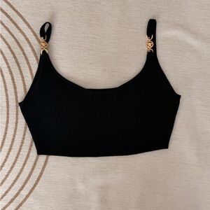 Versace Black Crop Top with Gold Accents